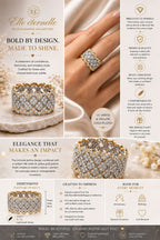ARLETTE Wide Band Statement Ring for Women, Bold Thick Gold-Tone CZ Ring, 11mm Lattice Design