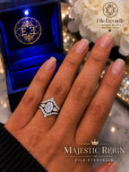 Majestic Reign -  Majestic Reign 4.16 CTW Moissanite Bridal Ring Set, 3 CT Oval Center, Pear Side Stones & Matching V-Shaped Band