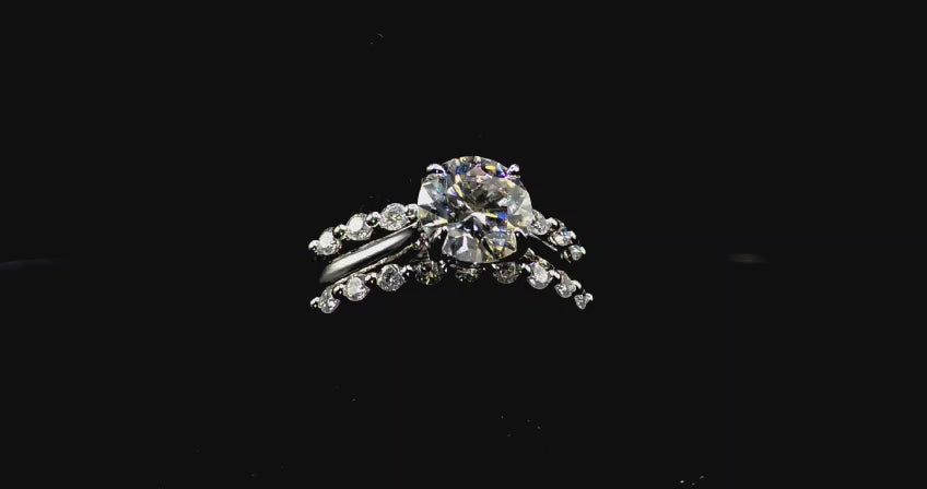 Nadia 2 CT Round Moissanite Bridal Set for Women, Hidden Halo Engagement Ring