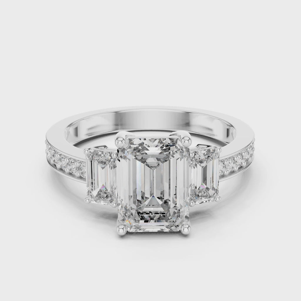 [SOLD OUT] FORGET-ME-NOT Three-Stone Moissanite Engagement Ring, 2.52 CT Emerald Cut