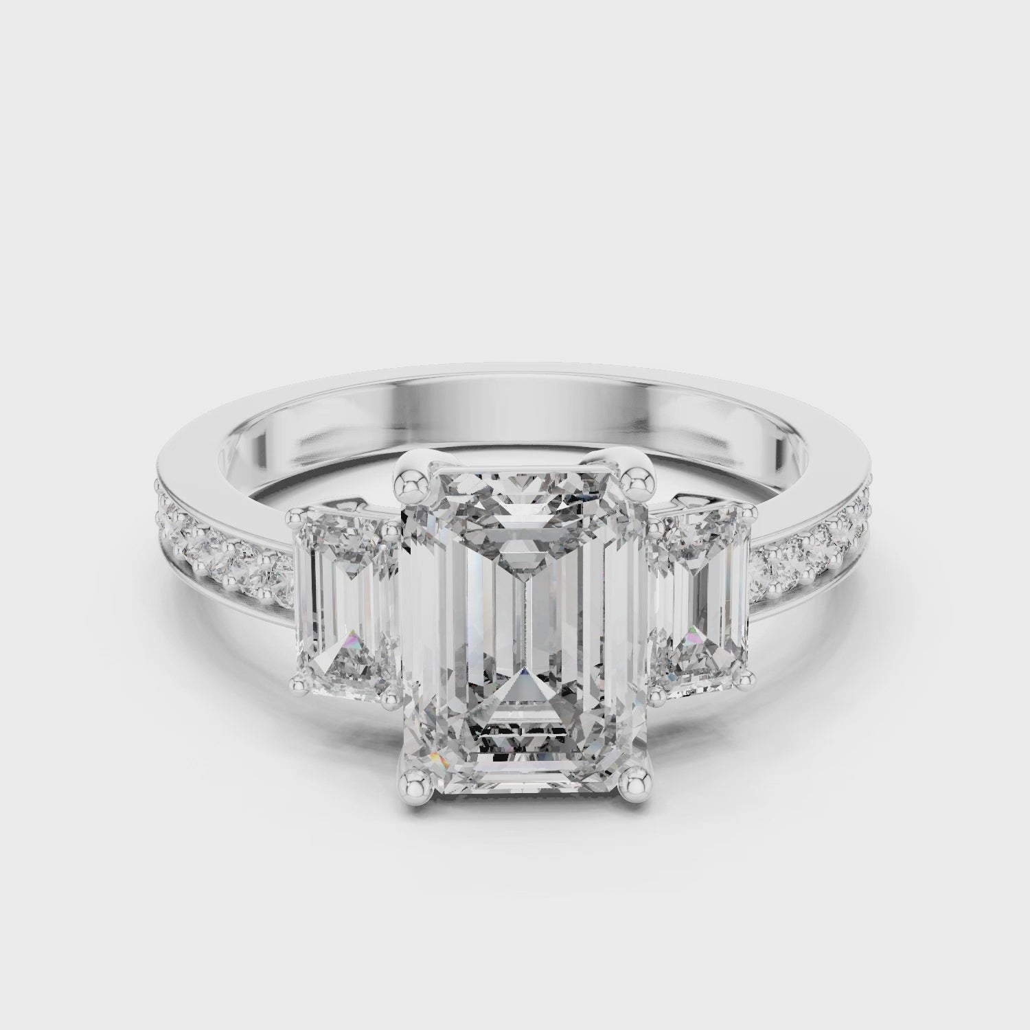 [SOLD OUT] FORGET-ME-NOT Three-Stone Moissanite Engagement Ring, 2.52 CT Emerald Cut